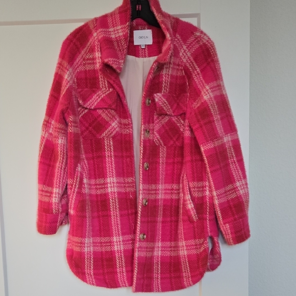 Pink Plaid Button-Up Jacket